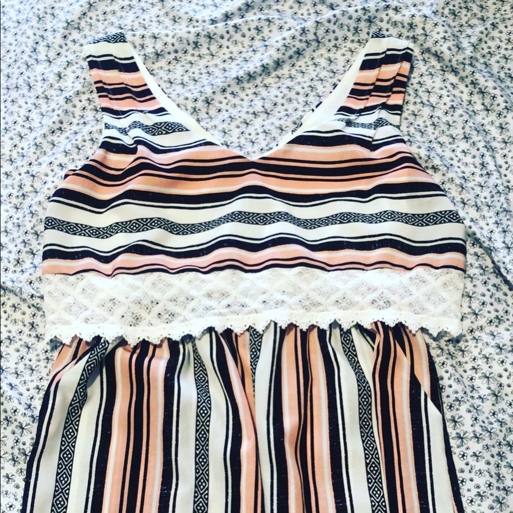 Pink, black and white striped dress w/ pockets